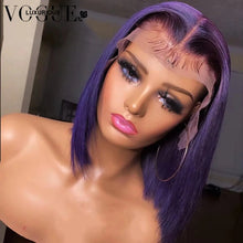 Load image into Gallery viewer, 13x6 Dark Purple Short Bob Wig Lace Front Human Hair Wig