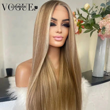 Load image into Gallery viewer, Highlight Brown Honey Blonde Brazilian Virgin Human Hair Closure Glueless Wigs Transparent HD Lace Front Women Wig Preplucked