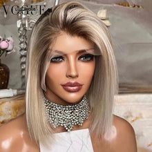 Load image into Gallery viewer, 200% Density Ombre Ash Blonde Lace Front Wig Human Hair Remy Short Straight Bob Wig 613 HD Lace Frontal Wig 13x6 13x4 Swiss Lace