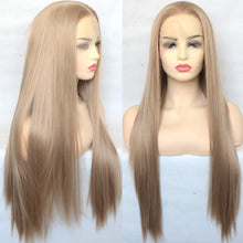 Load image into Gallery viewer, Voguequeen Honey Ash Blonde Color Synthetic Lace Front Wig Long Silky Straight Heat Resistant Fiber Daily Wear For Women