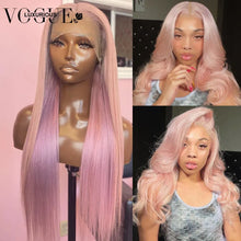 Load image into Gallery viewer, 13x6 Light Pink 13x4 HD Transparent Lace Front Straight Wig Preplucked Hairline Brazilian Human Hair Loose Wave Wigs for Women