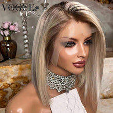 Load image into Gallery viewer, 200% Density Ombre Ash Blonde Lace Front Wig Human Hair Remy Short Straight Bob Wig 613 HD Lace Frontal Wig 13x6 13x4 Swiss Lace