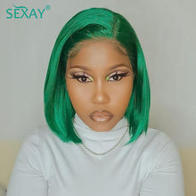 Load image into Gallery viewer, Sexay Green Bob Wig Lace Front Human Hair Wigs 250% Brazilian Solid Turquoise Colored 13x4 Glueless Lace Frontal Wig Pre Plucked