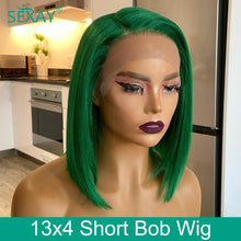 Load image into Gallery viewer, Sexay Green Bob Wig Lace Front Human Hair Wigs 250% Brazilian Solid Turquoise Colored 13x4 Glueless Lace Frontal Wig Pre Plucked