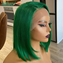 Load image into Gallery viewer, Sexay Green Bob Wig Lace Front Human Hair Wigs 250% Brazilian Solid Turquoise Colored 13x4 Glueless Lace Frontal Wig Pre Plucked