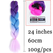 Load image into Gallery viewer, 24inch Synthetic HairPieces Braids Jumbo Hair Extensions Braiding Rainbow Blue Pink Blonde Purple Ombre DreadLock Braid MUMUPI
