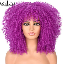 Load image into Gallery viewer, Curly Afro Wigs For Black Women Short Kinky Curly Wigs With Bangs 16inch Brown Afro Hair Synthetic Fibre Glueless Cosplay Hair
