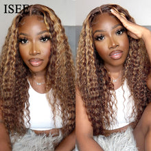Load image into Gallery viewer, ISEE HAIR Honey Highlight Wig Human Hair Wigs 4/27 Ombre Curly 13x4 Lace Frontal Wigs Peruvian Kinky Curly Lace Closure Wigs
