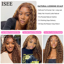 Load image into Gallery viewer, ISEE HAIR Honey Highlight Wig Human Hair Wigs 4/27 Ombre Curly 13x4 Lace Frontal Wigs Peruvian Kinky Curly Lace Closure Wigs