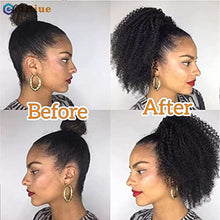 Load image into Gallery viewer, Kinky Curly Hair Extensions Drawstring Puff Ponytail Brazilian Real Human Hair Clip in Pony Tail African American Hair Extension