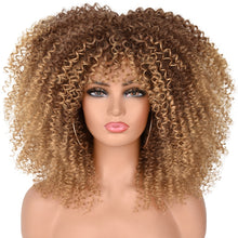 Load image into Gallery viewer, 16"Short Hair Afro Kinky Curly Wigs With Bangs For Black Women African Synthetic Ombre Glueless Blonde Brown Cosplay Lolita Wigs