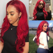 Load image into Gallery viewer, Red Wig Lace Front Human Hair Wigs 13x4 Body Wave Lace Front Wig Burgundy 99J Remy Brazilian Colored Human Hair Wigs Recool