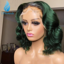 Load image into Gallery viewer, Shumeida Ombre Green Color 13x4 Lace Front Human Hair Wigs 150% Density Brazilian Remy Hair Short Bob Wigs With Baby Hair