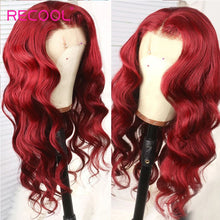 Load image into Gallery viewer, Red Wig Lace Front Human Hair Wigs 13x4 Body Wave Lace Front Wig Burgundy 99J Remy Brazilian Colored Human Hair Wigs Recool