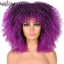 Load image into Gallery viewer, Curly Afro Wigs For Black Women Short Kinky Curly Wigs With Bangs 16inch Brown Afro Hair Synthetic Fibre Glueless Cosplay Hair