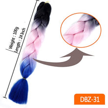 Load image into Gallery viewer, 24inch Synthetic HairPieces Braids Jumbo Hair Extensions Braiding Rainbow Blue Pink Blonde Purple Ombre DreadLock Braid MUMUPI