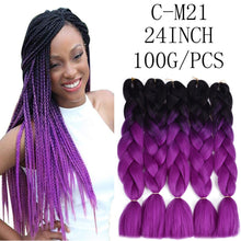 Load image into Gallery viewer, Ombre Jumbo Braids Hair 24inch 100g Synthetic Braiding Hair Crochet Braid Hair Extension  for Women Blond Brown Pink Purple