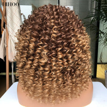 Load image into Gallery viewer, Afro Kinky Curly Wig With Bangs Short Synthetic Wigs For Black Women Omber Brown Blonde Glueless Cosplay Hair High Temperature