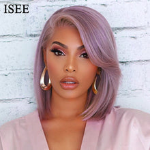 Load image into Gallery viewer, Ash Purple Straight Bob Wig 13X4 Lace Front Human Hair Wigs For Women Human Hair Malaysian Purple Straight Bob Lace Front Wig