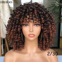 Load image into Gallery viewer, Afro Kinky Curly Wig With Bangs Short Synthetic Wigs For Black Women Omber Brown Blonde Glueless Cosplay Hair High Temperature