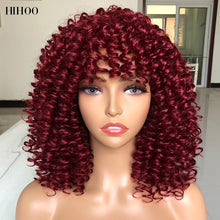 Load image into Gallery viewer, Afro Kinky Curly Wig With Bangs Short Synthetic Wigs For Black Women Omber Brown Blonde Glueless Cosplay Hair High Temperature