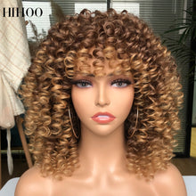 Load image into Gallery viewer, Afro Kinky Curly Wig With Bangs Short Synthetic Wigs For Black Women Omber Brown Blonde Glueless Cosplay Hair High Temperature