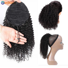 Load image into Gallery viewer, Kinky Curly Hair Extensions Drawstring Puff Ponytail Brazilian Real Human Hair Clip in Pony Tail African American Hair Extension