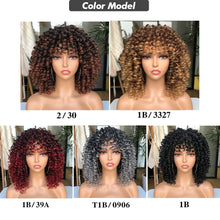Load image into Gallery viewer, Afro Kinky Curly Wig With Bangs Short Synthetic Wigs For Black Women Omber Brown Blonde Glueless Cosplay Hair High Temperature