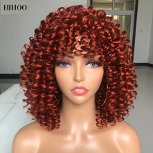 Load image into Gallery viewer, Afro Kinky Curly Wig With Bangs Short Synthetic Wigs For Black Women Omber Brown Blonde Glueless Cosplay Hair High Temperature