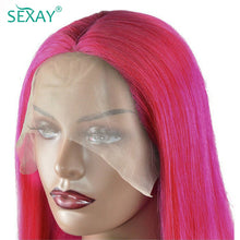 Load image into Gallery viewer, Sexay Pink Lace Front Wig HD Transparent Lace Pre Plucked 180% Brazilian Straight Human Hair Wigs Pink 13x4 Lace Frontal Wigs