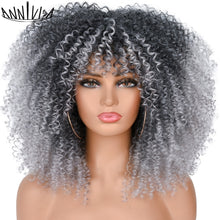 Load image into Gallery viewer, Curly Afro Wigs For Black Women Short Kinky Curly Wigs With Bangs 16inch Brown Afro Hair Synthetic Fibre Glueless Cosplay Hair