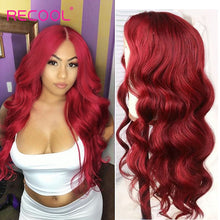Load image into Gallery viewer, Red Wig Lace Front Human Hair Wigs 13x4 Body Wave Lace Front Wig Burgundy 99J Remy Brazilian Colored Human Hair Wigs Recool