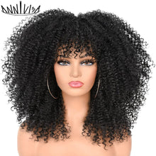Load image into Gallery viewer, Curly Afro Wigs For Black Women Short Kinky Curly Wigs With Bangs 16inch Brown Afro Hair Synthetic Fibre Glueless Cosplay Hair