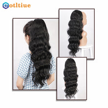 Load image into Gallery viewer, Long Wavy Ponytail Human Hair Drawstring Clip in Hairpiece Black Wave Extension African American Pony Tail Body Wave for Women