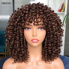 Load image into Gallery viewer, Afro Kinky Curly Wig With Bangs Short Synthetic Wigs For Black Women Omber Brown Blonde Glueless Cosplay Hair High Temperature