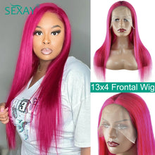 Load image into Gallery viewer, Sexay Pink Lace Front Wig HD Transparent Lace Pre Plucked 180% Brazilian Straight Human Hair Wigs Pink 13x4 Lace Frontal Wigs