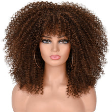 Load image into Gallery viewer, 16"Short Hair Afro Kinky Curly Wigs With Bangs For Black Women African Synthetic Ombre Glueless Blonde Brown Cosplay Lolita Wigs