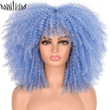 Load image into Gallery viewer, Curly Afro Wigs For Black Women Short Kinky Curly Wigs With Bangs 16inch Brown Afro Hair Synthetic Fibre Glueless Cosplay Hair