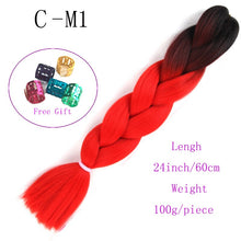 Load image into Gallery viewer, Ombre Jumbo Braids Hair 24inch 100g Synthetic Braiding Hair Crochet Braid Hair Extension  for Women Blond Brown Pink Purple
