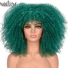 Load image into Gallery viewer, Curly Afro Wigs For Black Women Short Kinky Curly Wigs With Bangs 16inch Brown Afro Hair Synthetic Fibre Glueless Cosplay Hair