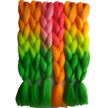 Load image into Gallery viewer, Pervado Hair 1pc 24" 100G/PC Ombre Jumbo Braids Crochet Hair Synthetic Braiding Hair Extension Yaki Bulk Red Green Rasta Color
