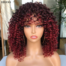 Load image into Gallery viewer, Afro Kinky Curly Wig With Bangs Short Synthetic Wigs For Black Women Omber Brown Blonde Glueless Cosplay Hair High Temperature