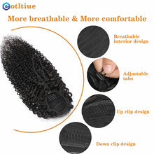 Load image into Gallery viewer, Kinky Curly Hair Extensions Drawstring Puff Ponytail Brazilian Real Human Hair Clip in Pony Tail African American Hair Extension