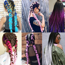 Load image into Gallery viewer, 24inch Synthetic HairPieces Braids Jumbo Hair Extensions Braiding Rainbow Blue Pink Blonde Purple Ombre DreadLock Braid MUMUPI