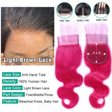 Load image into Gallery viewer, Sexay Pink Human Hair 3 Bundles With Closure Baby Hair 28 Inch Brazilian Body Wave Pre Plucked Lace Closures With Hair Bundles