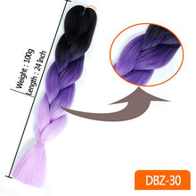 Load image into Gallery viewer, 24inch Synthetic HairPieces Braids Jumbo Hair Extensions Braiding Rainbow Blue Pink Blonde Purple Ombre DreadLock Braid MUMUPI