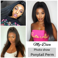 Load image into Gallery viewer, MyDiva Afro Long Straight Puff Ponytail Hair Extension Natural Synthetic Perm Yaki Hairpiece Drawstring Ponytails Elastic Band
