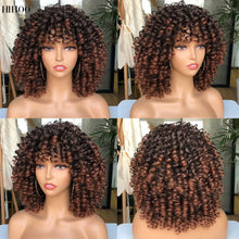 Load image into Gallery viewer, Afro Kinky Curly Wig With Bangs Short Synthetic Wigs For Black Women Omber Brown Blonde Glueless Cosplay Hair High Temperature