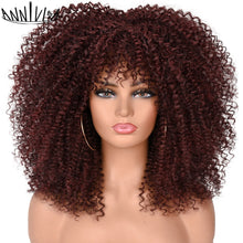 Load image into Gallery viewer, Curly Afro Wigs For Black Women Short Kinky Curly Wigs With Bangs 16inch Brown Afro Hair Synthetic Fibre Glueless Cosplay Hair