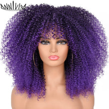 Load image into Gallery viewer, Curly Afro Wigs For Black Women Short Kinky Curly Wigs With Bangs 16inch Brown Afro Hair Synthetic Fibre Glueless Cosplay Hair